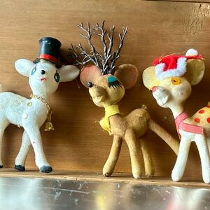 Vintage 3 1960’s felted/flocked Christmas Reindeer Figurines